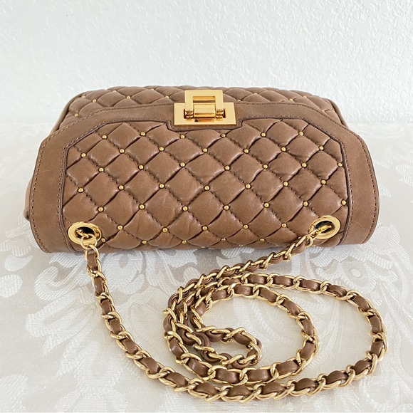 Treesje brown Quilted Gold Studded flap chain strap Crossbody Bag - Picture 6 of 14